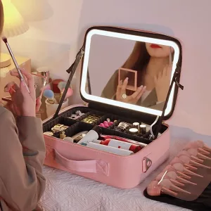 Makeup & toiletry bag cosmetic organiser with LED mirror for women